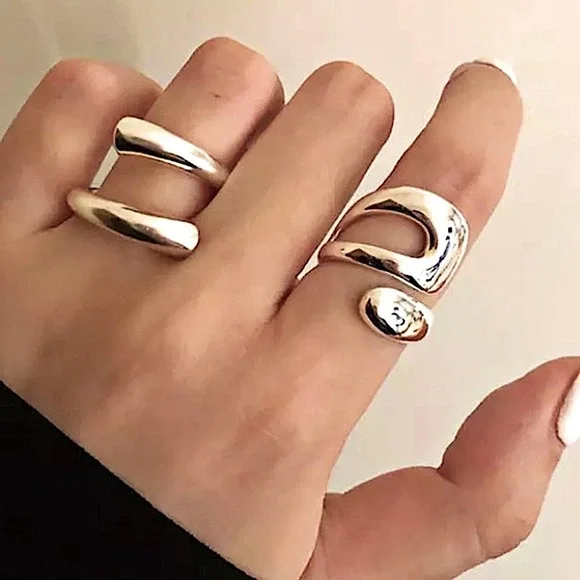 STERLING SILVER ADJUSTABLE RESIZABLE MINIMALIST RING SET - Picture 1 of 10